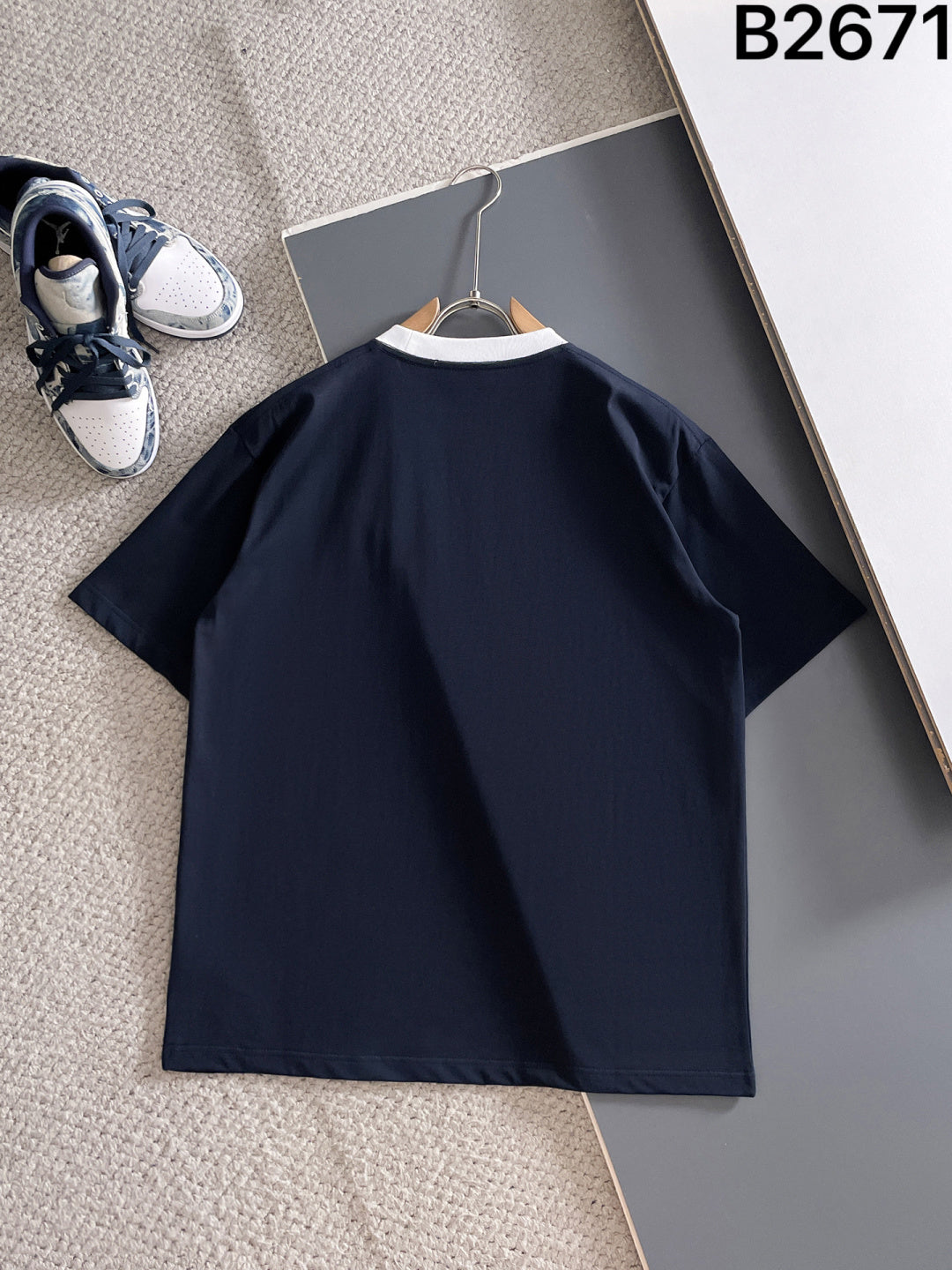 060311 New high-quality collared patchwork color-blocking T-shirt