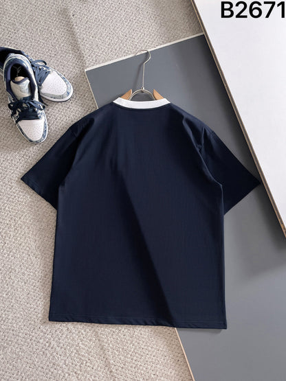 060311 New high-quality collared patchwork color-blocking T-shirt