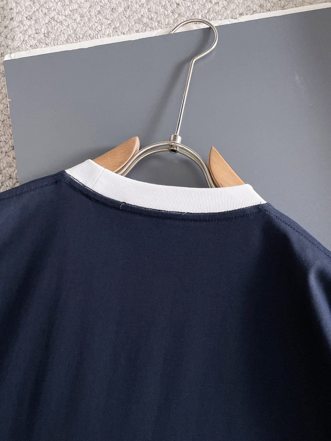 060311 New high-quality collared patchwork color-blocking T-shirt