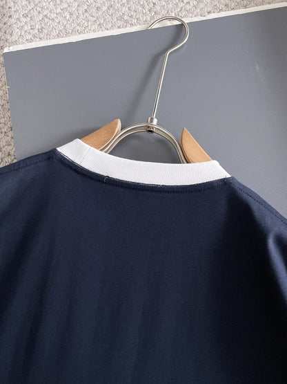 060311 New high-quality collared patchwork color-blocking T-shirt