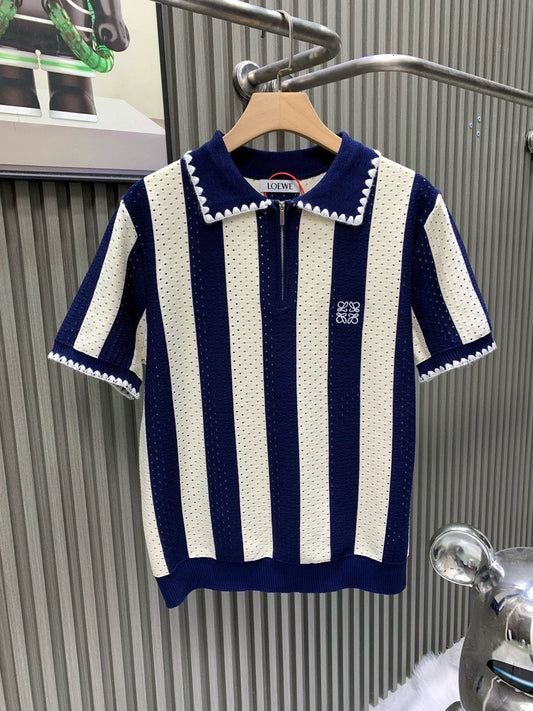 060311 New high-quality diamond-pattern jacquard design open-weave knit polo shirt
