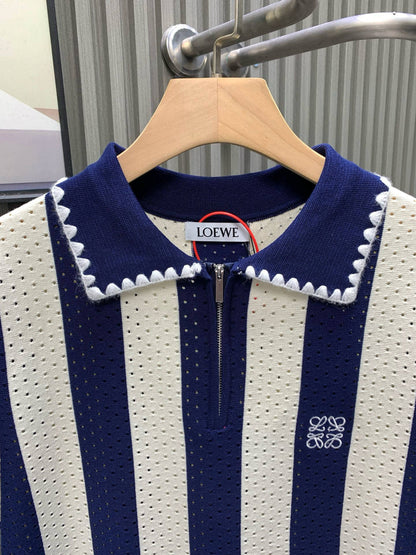 060311 New high-quality diamond-pattern jacquard design open-weave knit polo shirt