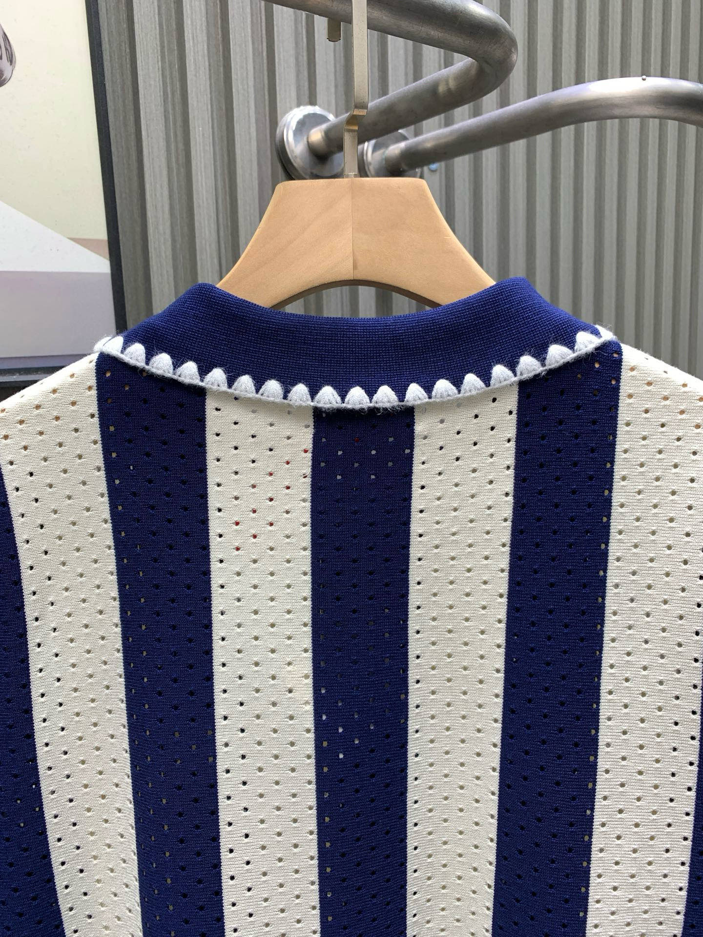060311 New high-quality diamond-pattern jacquard design open-weave knit polo shirt