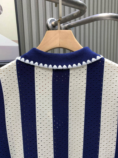 060311 New high-quality diamond-pattern jacquard design open-weave knit polo shirt