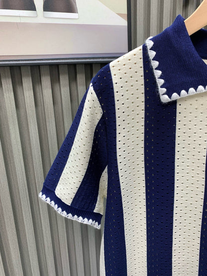 060311 New high-quality diamond-pattern jacquard design open-weave knit polo shirt