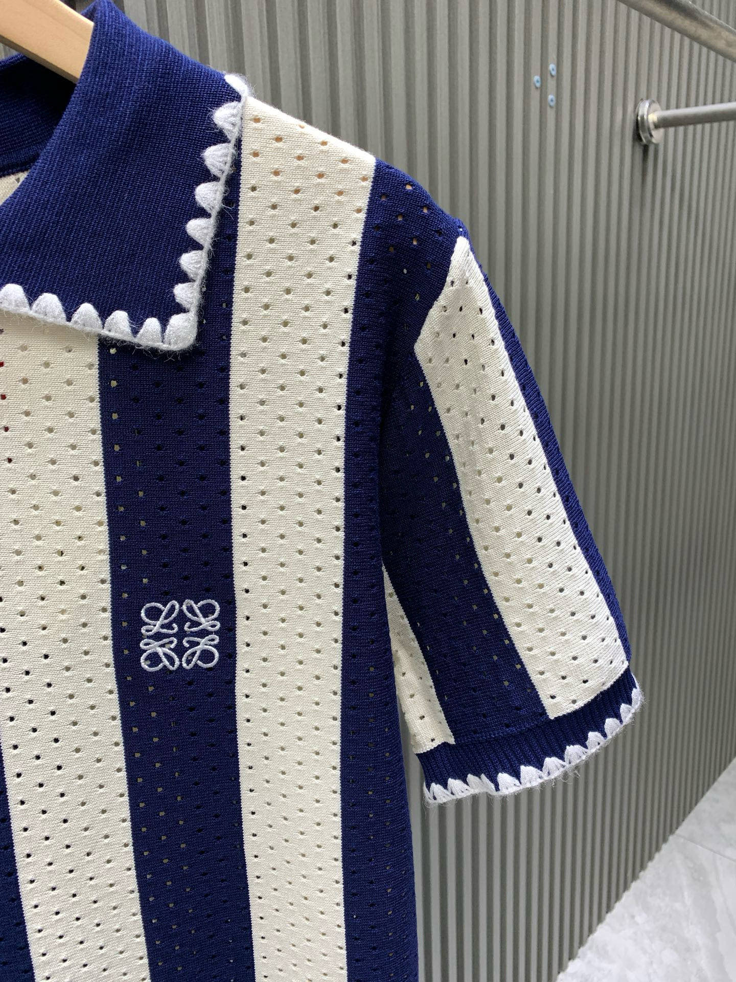 060311 New high-quality diamond-pattern jacquard design open-weave knit polo shirt