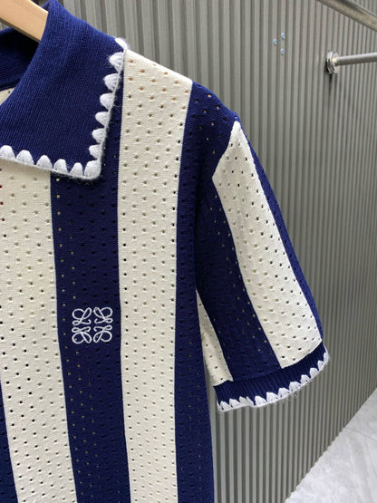 060311 New high-quality diamond-pattern jacquard design open-weave knit polo shirt