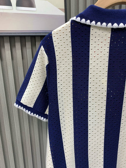 060311 New high-quality diamond-pattern jacquard design open-weave knit polo shirt