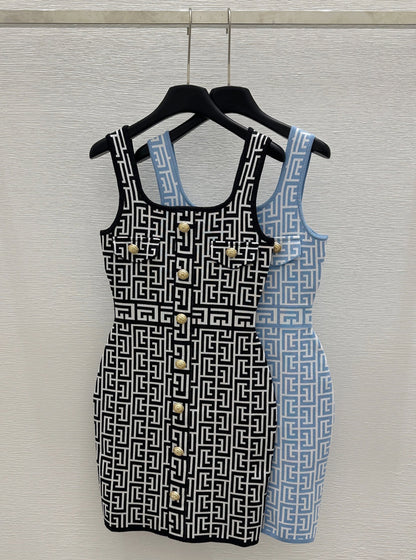 260315 New model maze-style high-waisted backless knitted dress