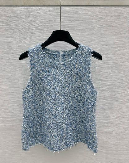 260315 New blue and white striped woolen pullover vest
