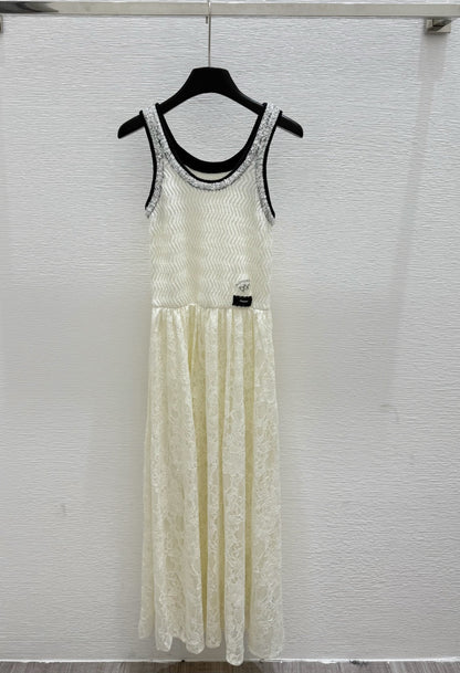 260315 New style round-neck bead-embroidered lace knitted dress