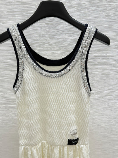 260315 New style round-neck bead-embroidered lace knitted dress
