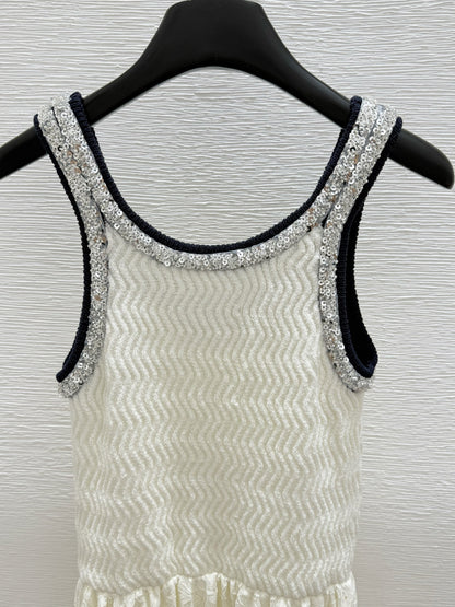 260315 New style round-neck bead-embroidered lace knitted dress