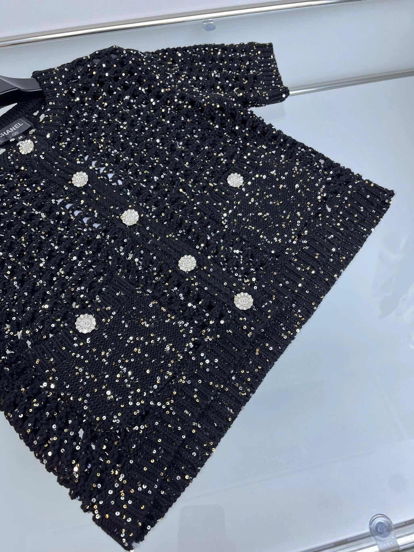 260315 New metallic yarn heavy-duty wool short-sleeved sweater
