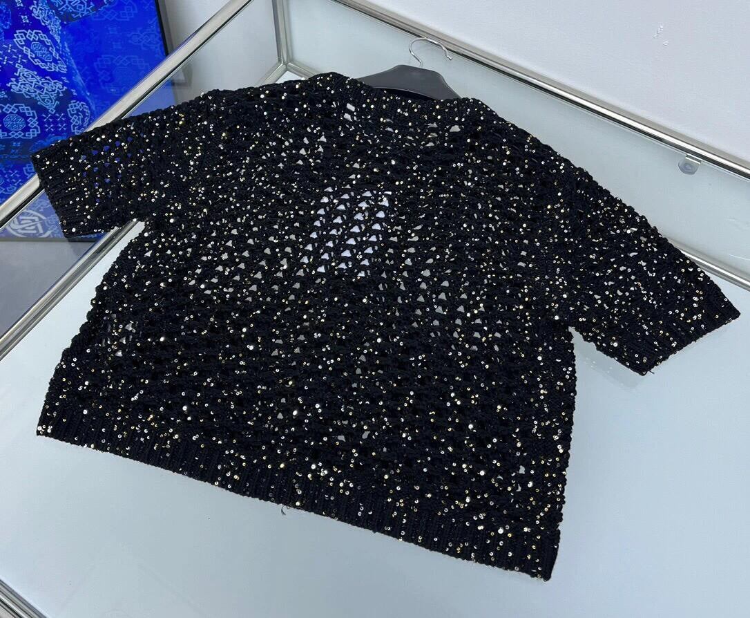 260315 New metallic yarn heavy-duty wool short-sleeved sweater