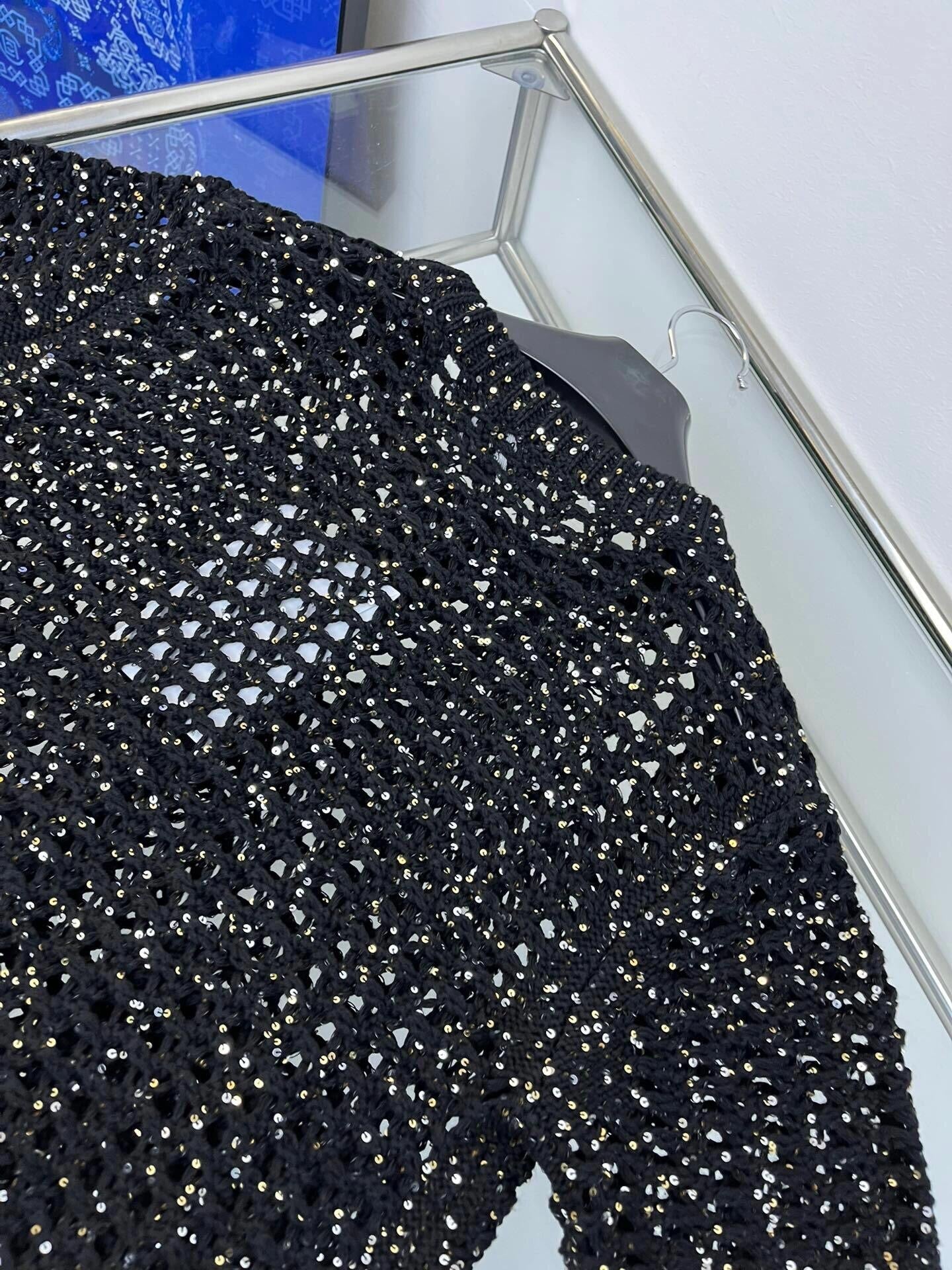 260315 New metallic yarn heavy-duty wool short-sleeved sweater