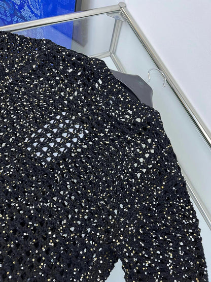 260315 New metallic yarn heavy-duty wool short-sleeved sweater