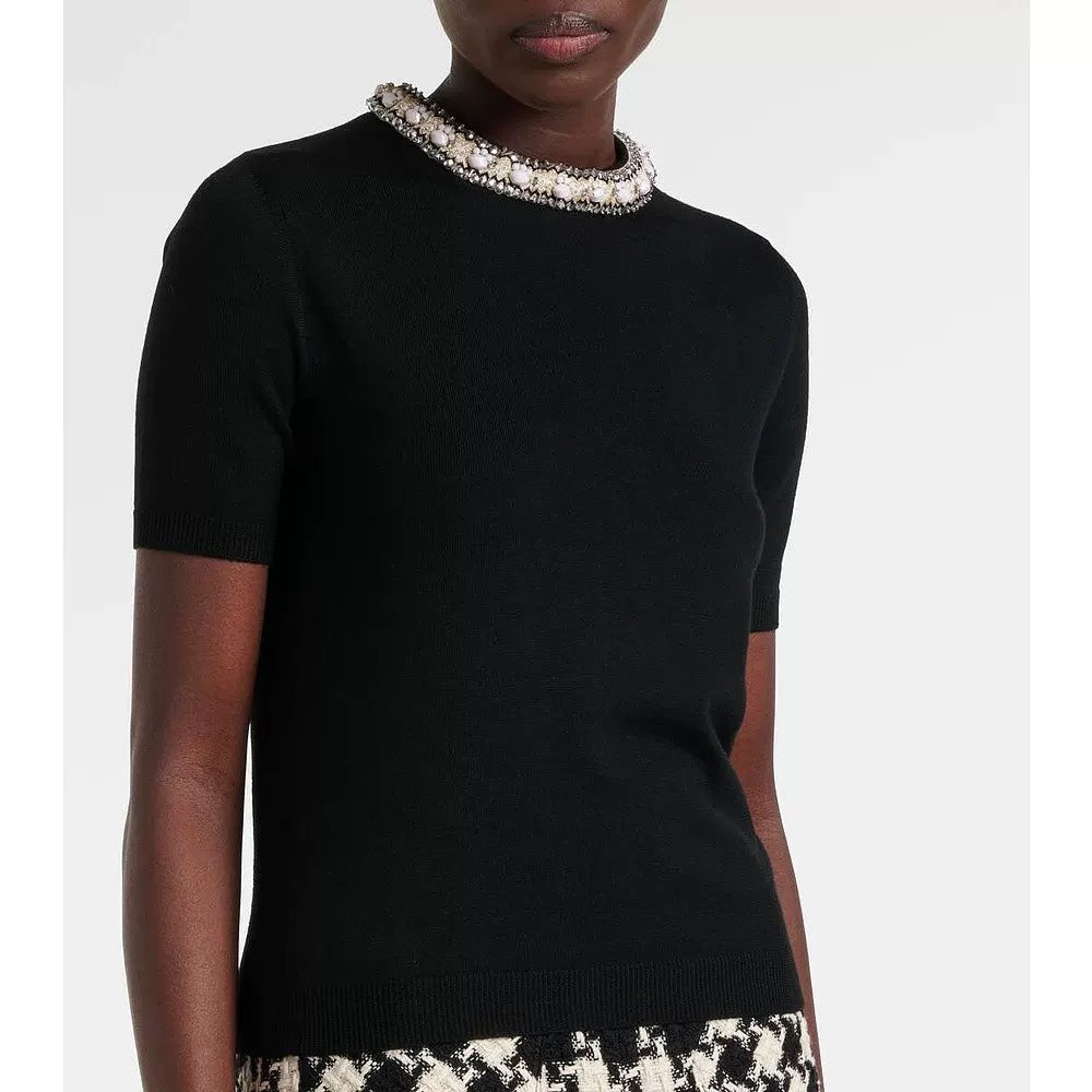 260315 New pearl collar neck knitted short-sleeved shirt