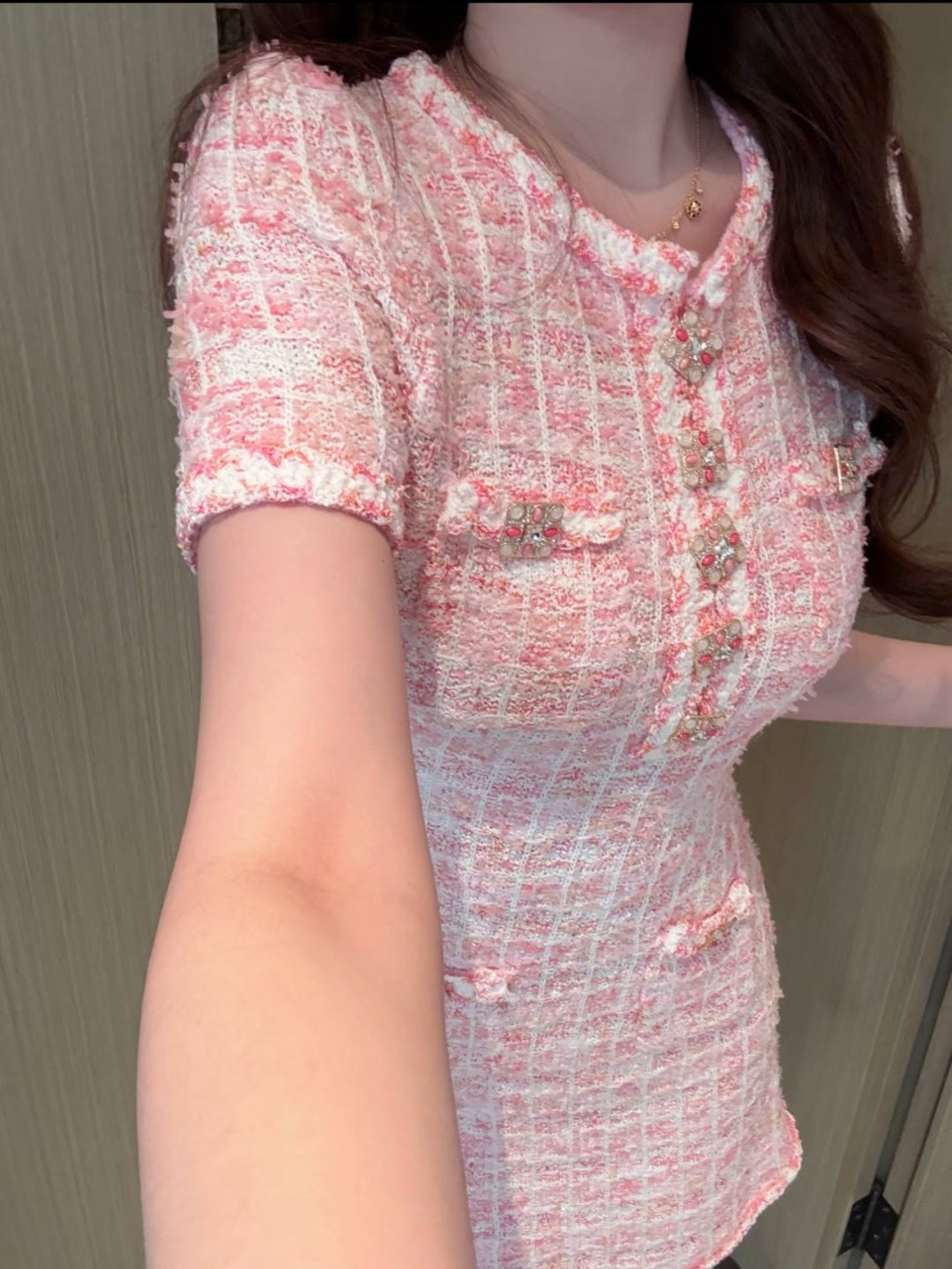 260315 New spring-autumn pink woolen mini-chic knitted dress