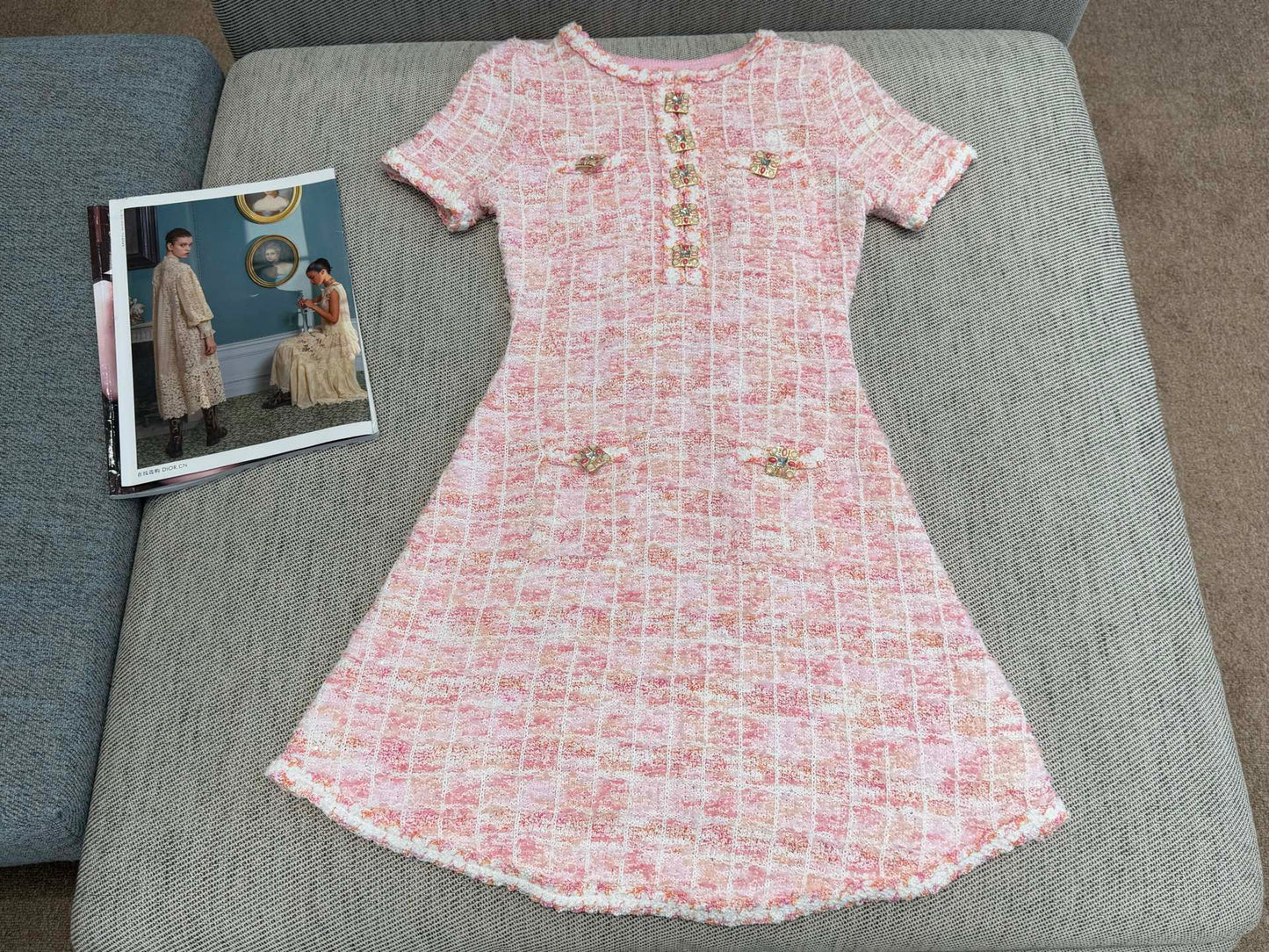260315 New spring-autumn pink woolen mini-chic knitted dress