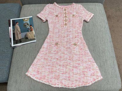 260315 New spring-autumn pink woolen mini-chic knitted dress