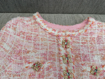 260315 New spring-autumn pink woolen blouse-style short-sleeved shirt