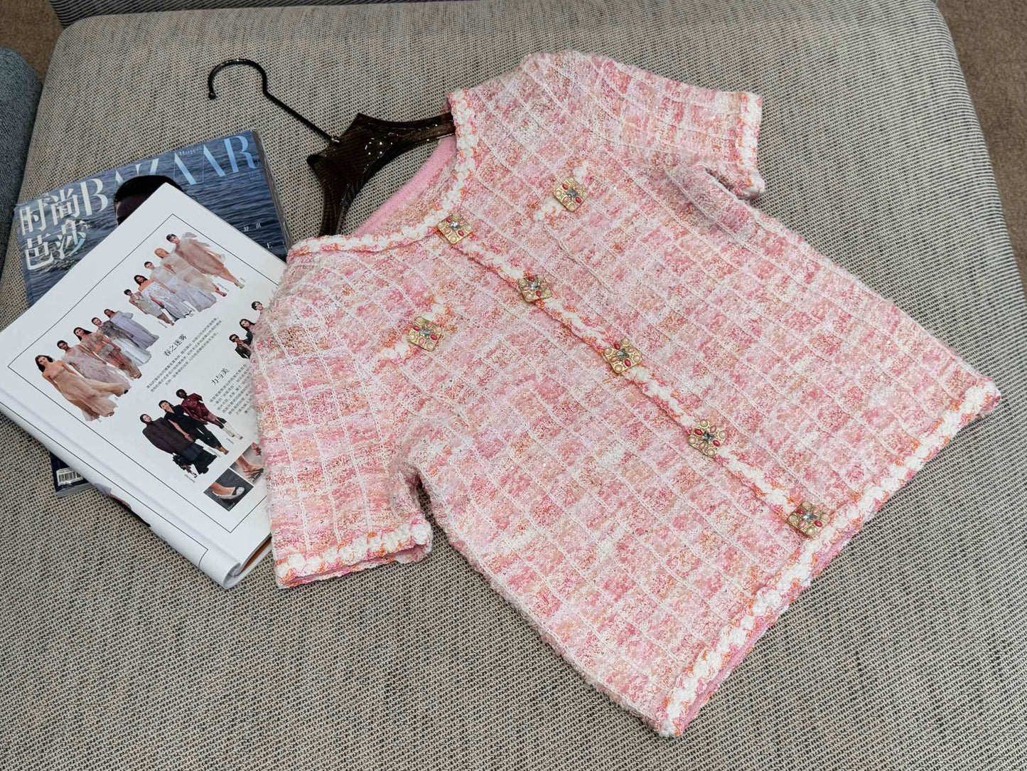 260315 New spring-autumn pink woolen blouse-style short-sleeved shirt