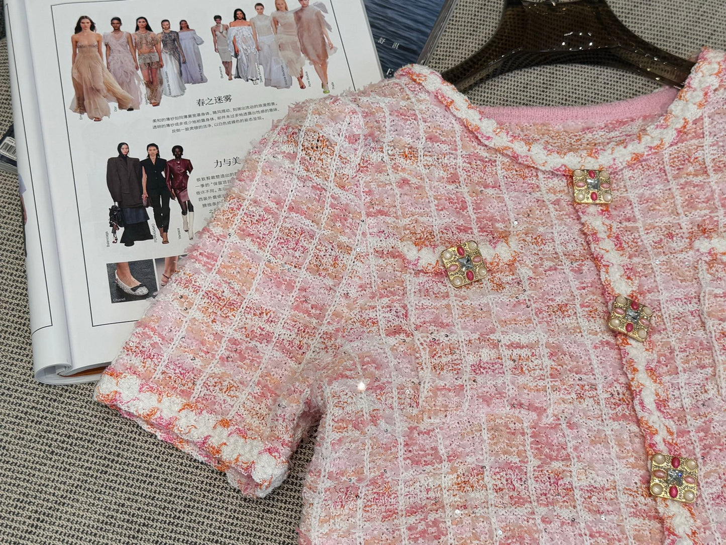 260315 New spring-autumn pink woolen blouse-style short-sleeved shirt