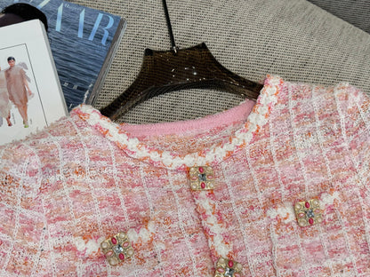 260315 New spring-autumn pink woolen blouse-style short-sleeved shirt