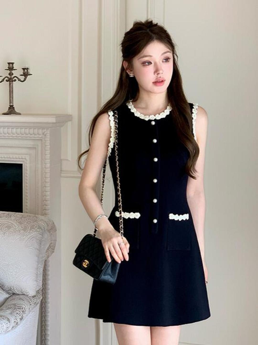 260315 New heavy-duty dress with spring-autumn collar and lace trim