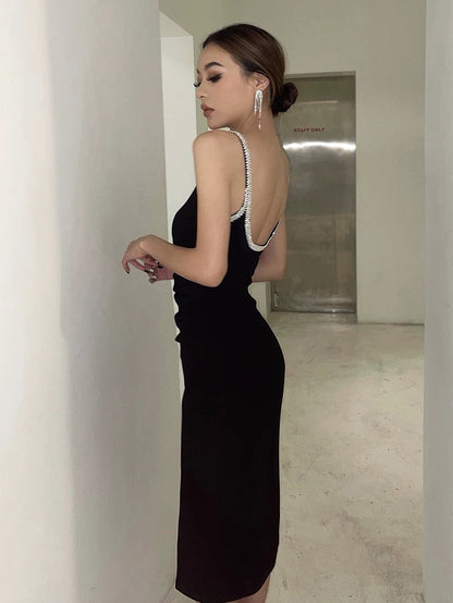 260315 New spring-autumn diamond-studded halter dress with a fitted bodice