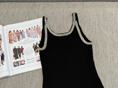 260315 New spring-autumn diamond-studded halter dress with a fitted bodice