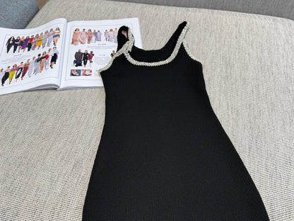 260315 New spring-autumn diamond-studded halter dress with a fitted bodice