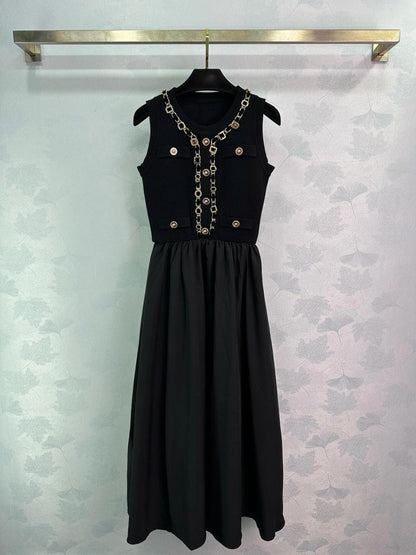 260315 New spring-autumn hand-sewn leather letter chain dress
