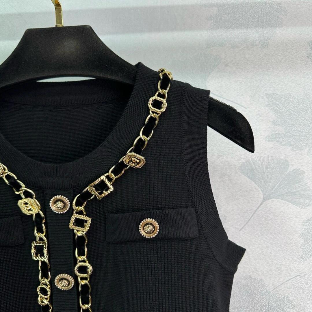 260315 New spring-autumn hand-sewn leather letter chain dress