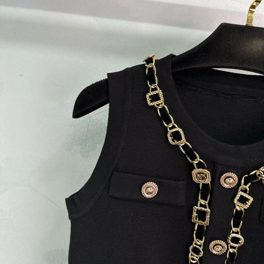 260315 New spring-autumn hand-sewn leather letter chain dress