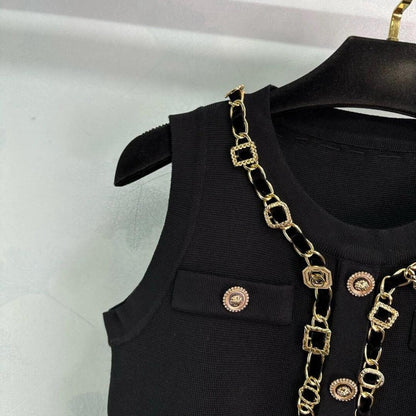 260315 New spring-autumn hand-sewn leather letter chain dress