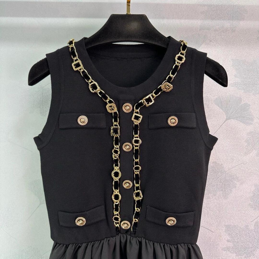 260315 New spring-autumn hand-sewn leather letter chain dress