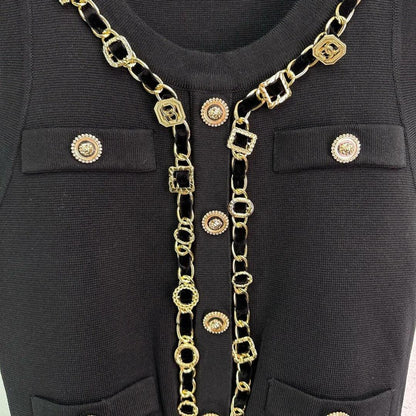 260315 New spring-autumn hand-sewn leather letter chain dress