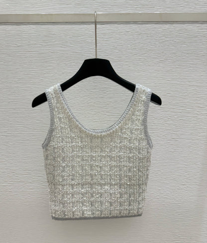 260315 New spring-autumn round-neck beaded vest