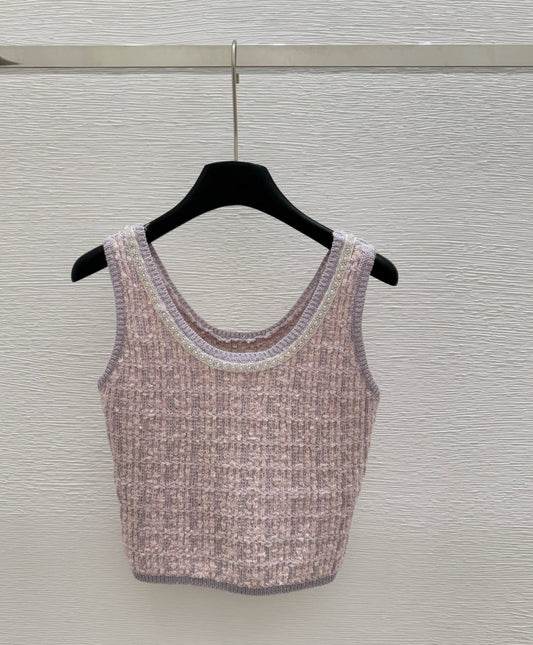 260315 New spring-autumn round-neck beaded vest