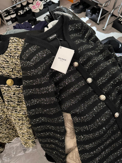 260315 New autumn-style thick stripe knitted chic blouse coat
