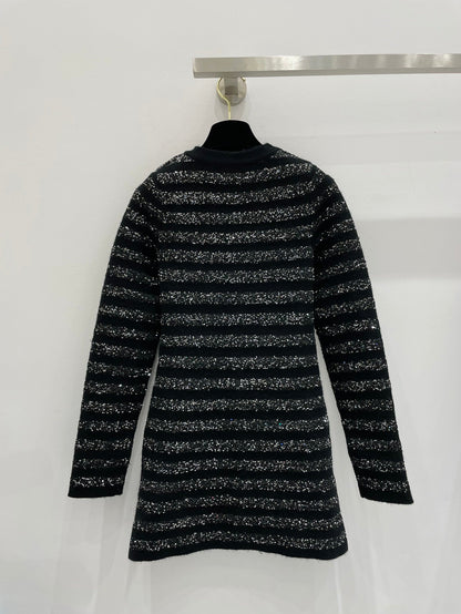 260315 New autumn-style thick stripe knitted chic blouse coat