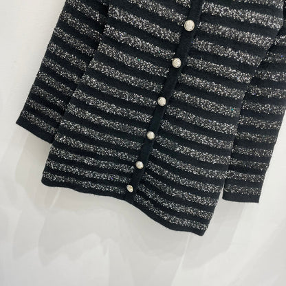 260315 New autumn-style thick stripe knitted chic blouse coat
