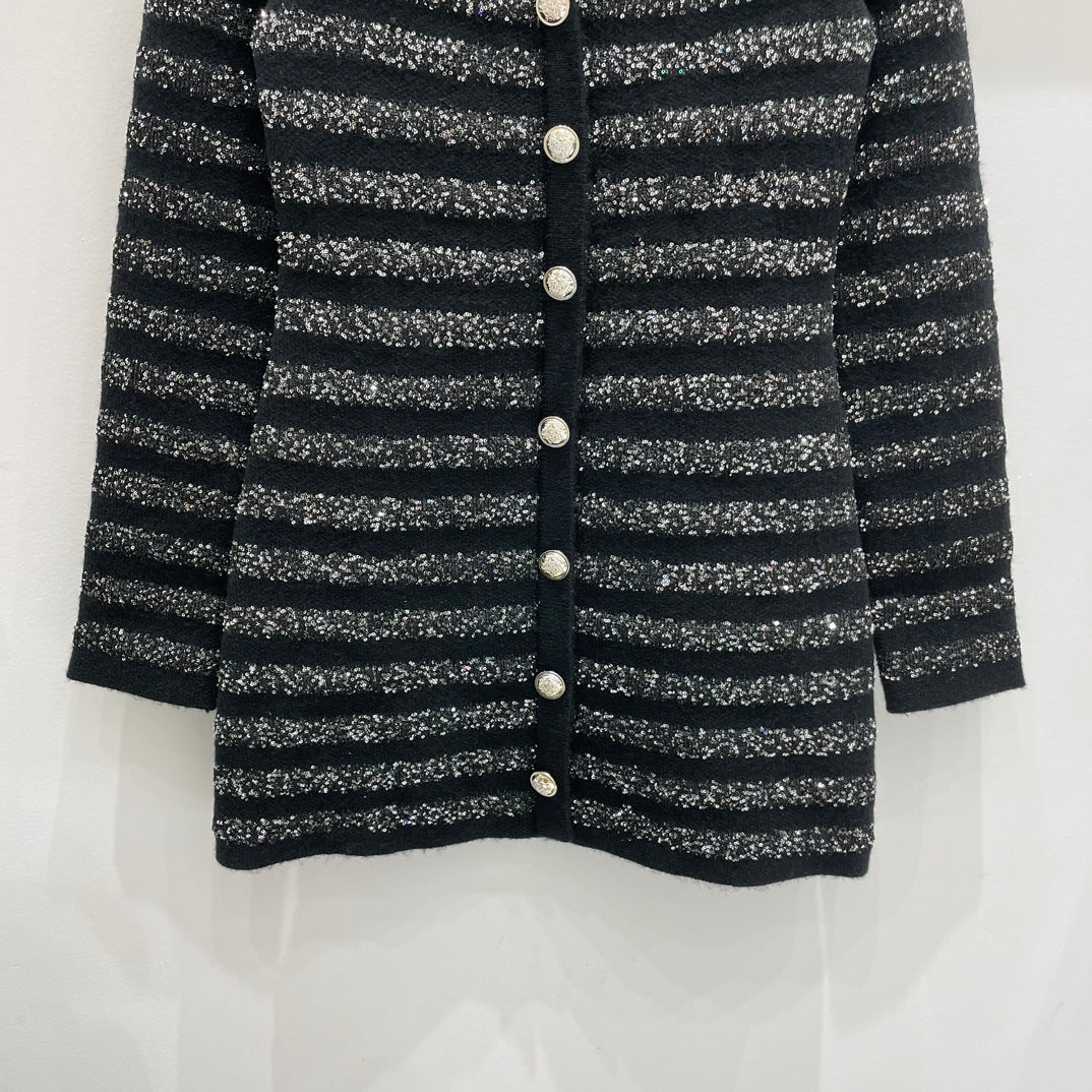 260315 New autumn-style thick stripe knitted chic blouse coat
