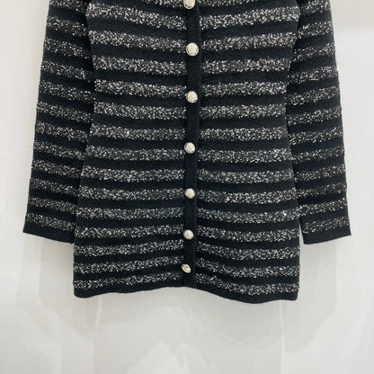 260315 New autumn-style thick stripe knitted chic blouse coat