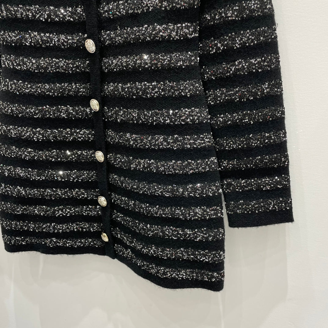 260315 New autumn-style thick stripe knitted chic blouse coat