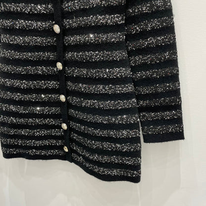 260315 New autumn-style thick stripe knitted chic blouse coat