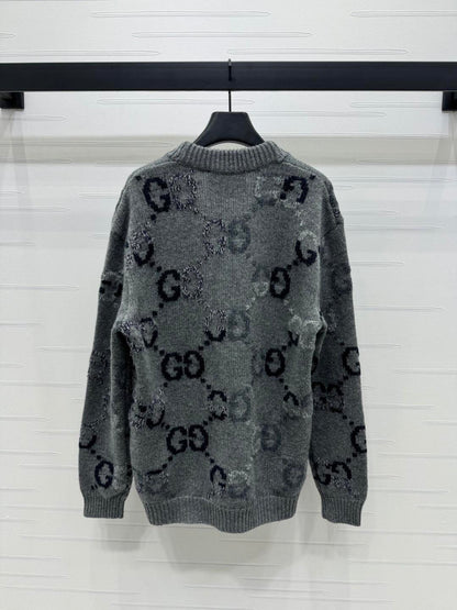 260315 New fall/winter style thick knitted graphic print pullover sweater