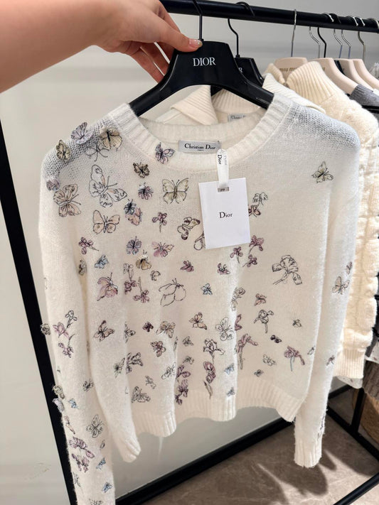 260315 New spring-autumn style white butterfly-shaped sweater